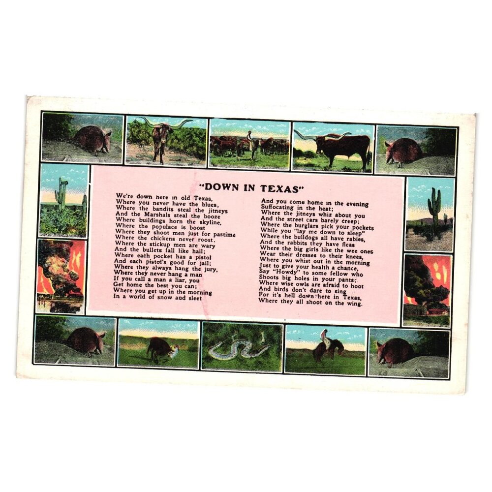 Vintage Postcard Down In Texas Rhyme E C Kropp Co Milwaukee No 25442
